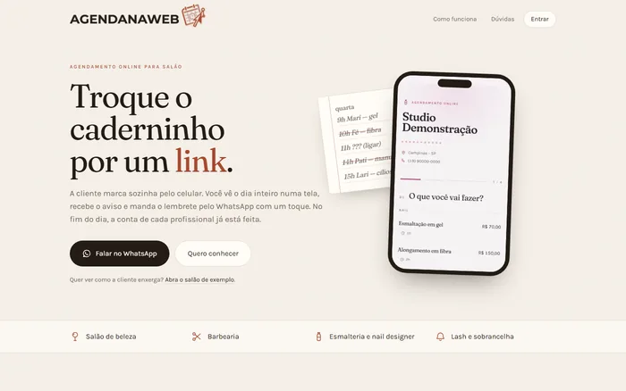 Agendanaweb, sistema de agendamento online para salões de beleza desenvolvido pela RM Tech
