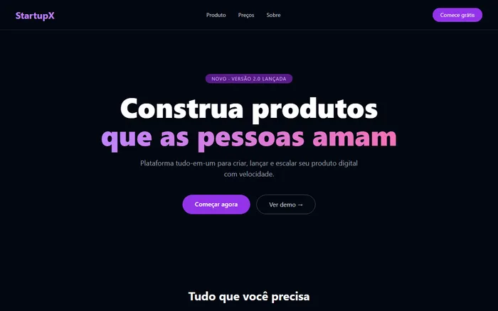 Template de site dark para startup e SaaS
